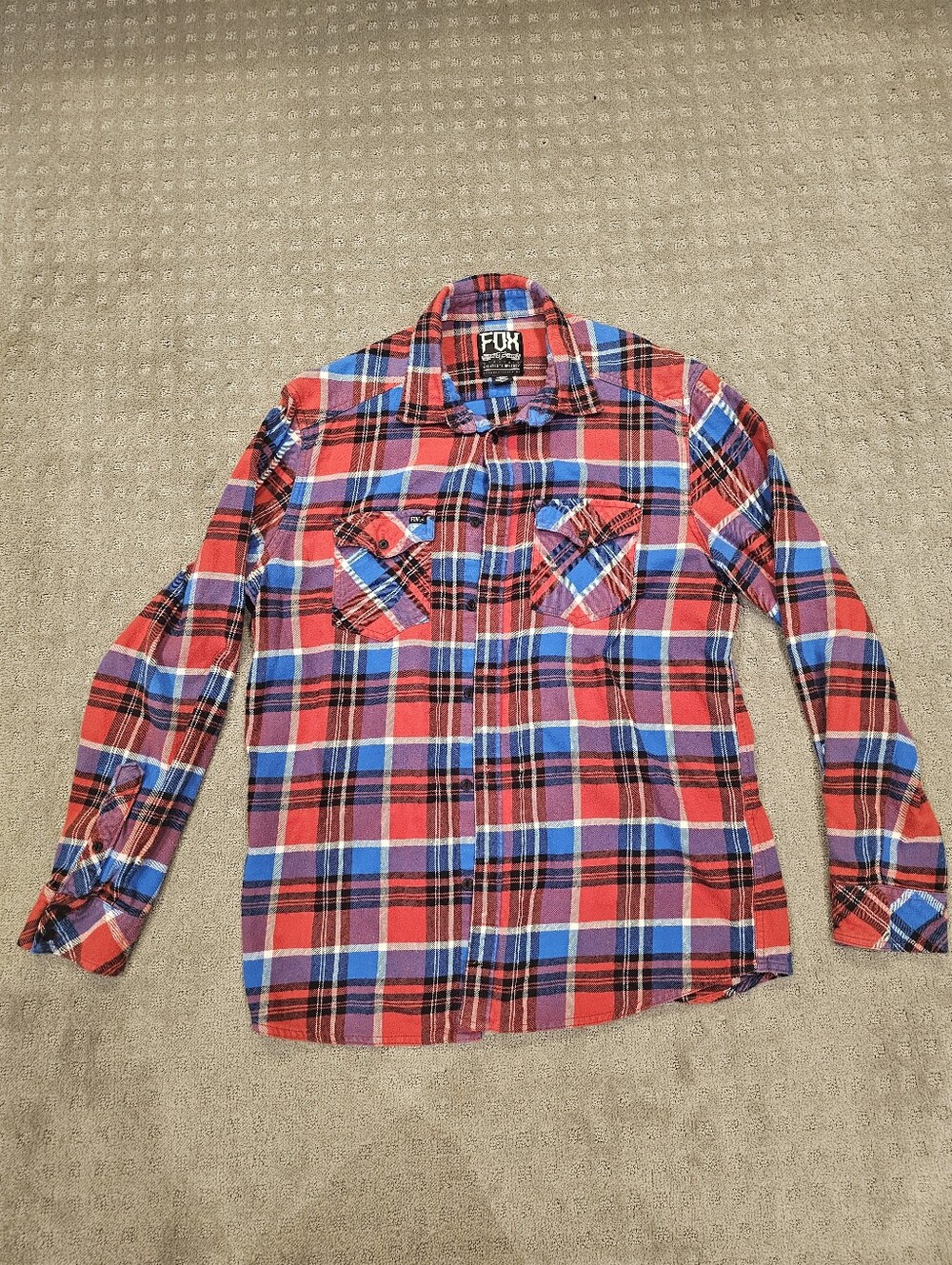 Fox Racing Flannel Shirt Size XL Red/Blue Plaid Cotton Long Sleeve